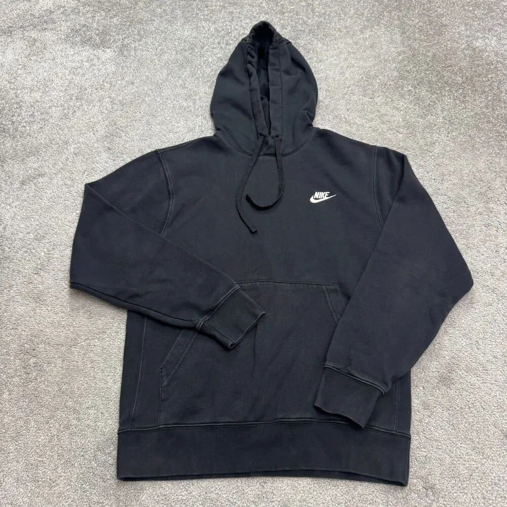 Nike Hoodie Pullover Sweatshirt Mens Small Black Fleece Drawstring Activewear